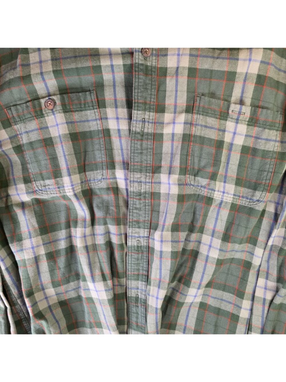 Duluth Trading Co Mens 3XL Green Plaid Button-Front Shirt 100% Cotton Dual Chest - Picture 2 of 9